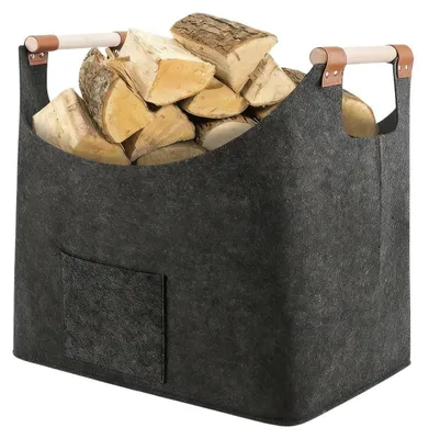 Immagine prodotto di Cesto per legna da camino, in feltro, color grigio scuro, con tasca, pieghevole, capacità 50 litri