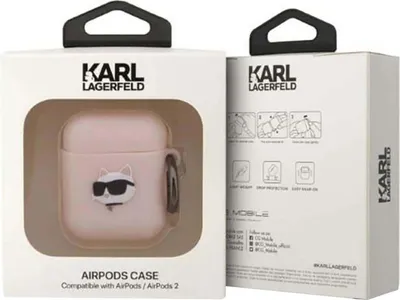 The image shows the retail packaging for a Karl Lagerfeld AirPods case.