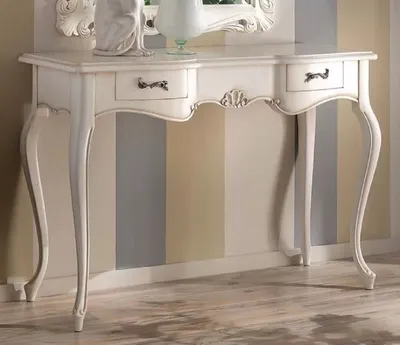 Produktbild von Casa Padrino Luxus Barock Konsole Weiß - Handgefertigter Massivholz Konsolentisch mit 2 Schubladen - Barock Möbel - Luxus Qualität -  Italy