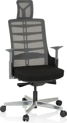 Produktbild von hjh OFFICE High End Bürostuhl SKARIF Ergonomischer Schreibtischstuhl mit Armlehnen (höhenverstellbar) Stoff / Netzstoff Schwarz/Grau Drehstuhl für Büro, Zuhause