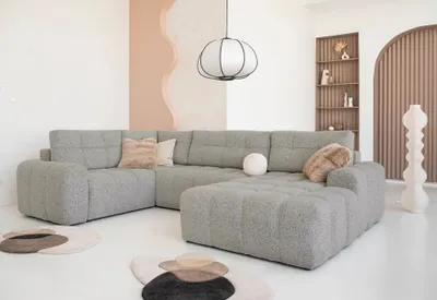 Image de MIUFORM Lulu Canapé d'angle avec fonction lit et coffre de lit U-FORM GAUCHE - 333 x 213 cm - Gris - Canapé Canapé-lit Canapé modulable