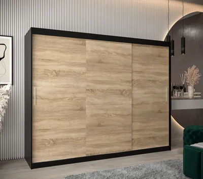 Obrázok produktu pre Skriňa s posuvnými dverami v šírke 250 cm TIMEA - čierna / dub sonoma