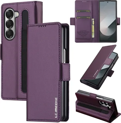 Obrázek produktu pro Magnetické flipové kožené pouzdro pro Samsung Galaxy Z Fold6 5G, s přihrádkou na karty a funkcí stojánku Fialová