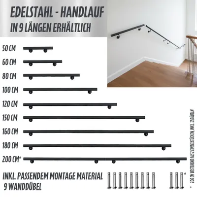 Obrázok produktu pre Zábradlie z nehrdzavejúcej ocele V2Aox, antracitová farba, priemer: 4,2 cm, odolné proti korózii a poveternostným vplyvom, vrátane montážneho materiálu, konzoly, , dĺžka: 190 cm