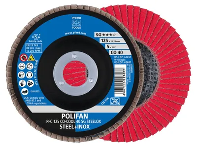 Zdjęcie produktu dla PFERD 67760425, Tarcza klapowa, Aluminium, Stal nierdzewna, Stal, 12,5 cm, Dowolna marka, Środek z wgłębieniem, 2,22 cm