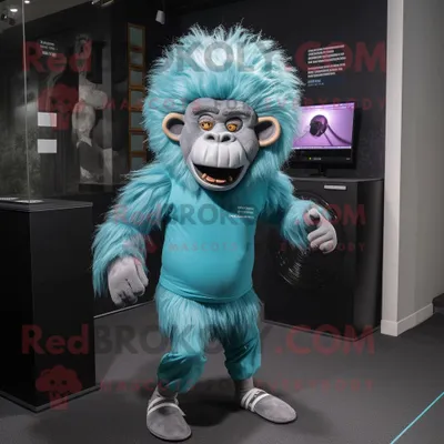Produktbild von Cyanfarbener REDBROKOLY Pavian Maskottchen Kostüm charakter bekleidet mit Leggings und Stirnbändern