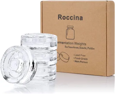 Imagen del producto de Pesas de fermentación de vidrio, juego de 4 unidades, de 6 onzas, con un diámetro de 2,75 pulgadas, para frascos de conserva de boca ancha