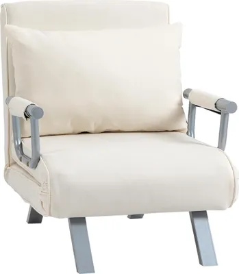Image de Canapé-lit 3 en 1 Fortuna Lai avec accoudoirs, fauteuil-lit, lit d'appoint, matelas pliant, lit pliant, chaise longue, polyester, crème, 65 x 69 x 80 cm