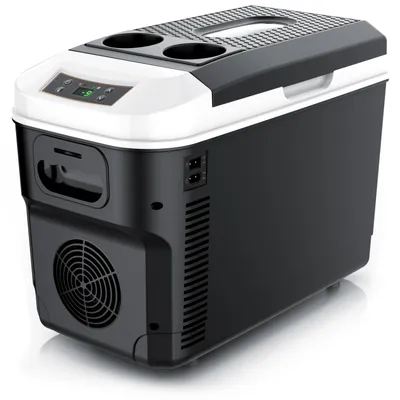 Produktbild von Brandson elektrische Kühlbox 14 l mit Kühl- und Heizfunktion, Thermobox für Auto und Camping, 12/24 V DC und 230 V AC, LCD-Display, -10 bis +65 °C, Tragegurt, schwarz/weiß