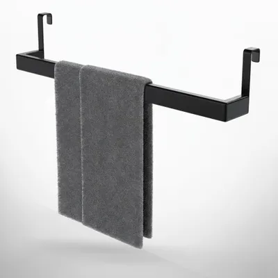 Produktbild von Geschirrtuchhalter Küche | Handtuchhalter ohne Bohren zum Einhängen am Küchenschrank | inkl. 4 Haken | Handtuchhalter schwarz, Edelstahl