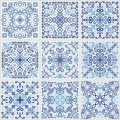 Productafbeelding van Zelfklevende tegelstickers voor keuken en badkamer – 9 SANTINO AZULEJOS tegelstickers – 9 stickers, 20 x 20 cm
