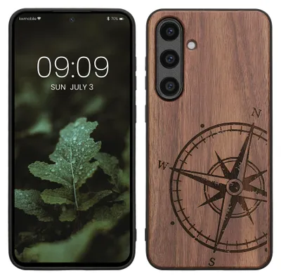 Produktbild von kwmobile Handyhülle für Samsung Galaxy S24 FE Hülle Holz - Case mit TPU Bumper - Stoßfestes Hardcase - Schutzhülle Cover in Dunkelbraun