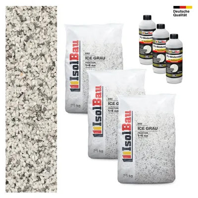 Steinteppich SET Marmorkies 75kg + 3 x PU-Bindemittel für 7,5m² 1/4mm Ice Grau