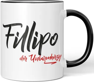 Produktbild von Schwarze Tasse „Fillipo, der Unbarmherzige“