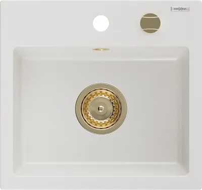 Produktbild von Mexen Milo 1-Becken-Granit-Spüle 435 x 410 mm, Weiß, Siphon Gold - 6505441000-20-G