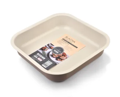 Imagen del producto de Bandeja de metal prensado, delicada, de 26x26x6 cm, antiadherente, para hornear, color café crema, modelo Cookini