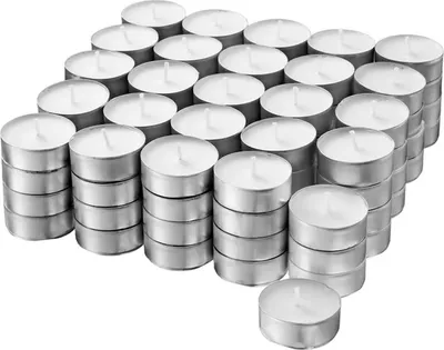Immagine prodotto di 50pz. Candele Tealight Alucup Bianco Durata 4 ore Ø4cm x H1,6cm Candele Tealight senza fuliggine