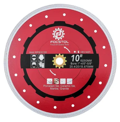 Image de Disque de coupe diamanté de 250 mm pour carrelage, marbre et granit, avec un alésage de 25,4 mm