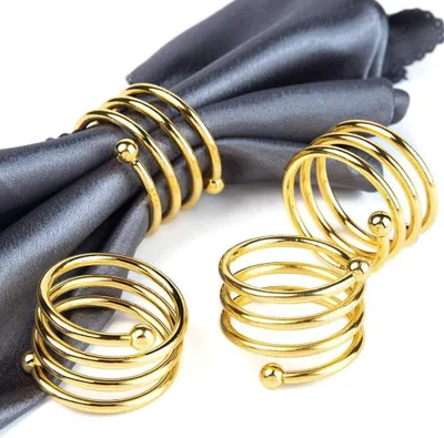 Produktbild von INF Frühlings-Doppelperlen-Serviettenringe (6er-Set) - Goldene Tischdeko