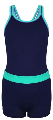 Produktbild von Aquarti Mädchen Badeanzug mit Bein Racerback , Farbe: Dunkelblau / Grün, Größe: 134