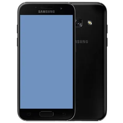 A black Samsung Galaxy A3 2017 smartphone is shown from the front and back.