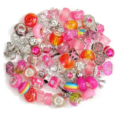 Image de Perles à gros trous Charm Mix de perles de verre avec 60 perles, rose