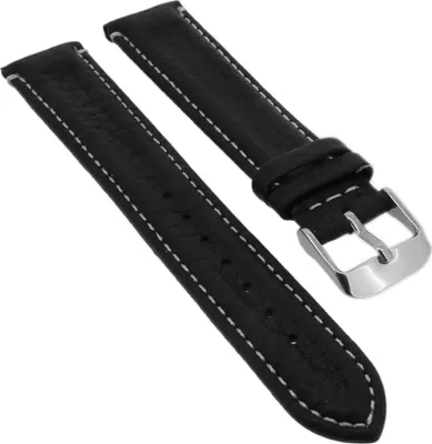 Produktbild von Minott > Uhrenarmband Leder schwarz weich Kontrastnaht > Doppelwulst, Stegbreite:20mm, Schließe:Silbern