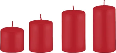 Produktbild von 4er Set Adventskerzen, Stumpenkerzen abgestuft Rot Ø 5 cm (Höhen 6, 8, 10 und 12 cm)