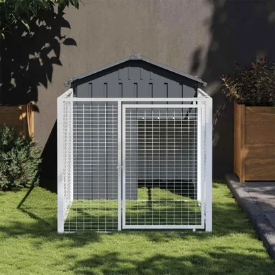 Produktbild von vidaXL Hundehütte mit Auslauf Anthrazit 117x201x123cm Verzinkter Stahl