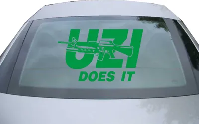 Produktbild von Indigos UG - Aufkleber Heckscheibe & Motorklappe DE2640 - grün - 600x370 mm - Uzi does it - Die Uzi macht das - Auto Scheiben Fenster Heckklappe Tuning Racing JDM - Die cut