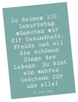 Produktbild von Mr. & Mrs. Panda Postkarte Spruch 102. Geburtstag - Meeresbrise - Geschenk, handgefertigte Geschenke, einzelkarte, Ansichtskarte, Geburtstagsfeier, Ehrentag, Jubilar
