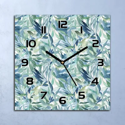 Produktbild von Wanduhr Echt-Glas-Küchenuhr Blaue Grüne Blätter Quarz 30x30 Deko Bilder