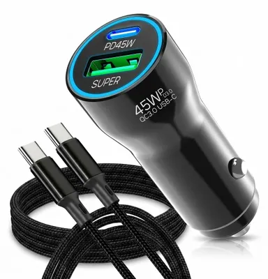 Autolader USB-C PD45W QC30W mit 60W Type-C Kabel