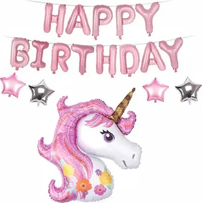 Image de Joyeux anniversaire, kit de ballons licorne
