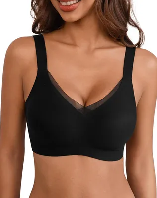 Produktbild von Nahtlose BHs ohne Bügel für Damen, klassische Bralette mit Tüllsaum in Schwarz