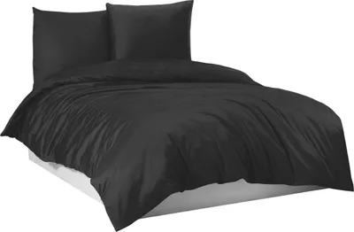 Produktbild von Bettwäsche Bettgarnitur Bettbezug Baumwolle 135x200 155x220 200x200 200x220, Größe:155 x 220 cm, Design Bettwäsche:Schwarz Uni