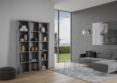 Immagine prodotto di Libreria Moderna 3 Elementi 5 Ripiani Trek Cemento