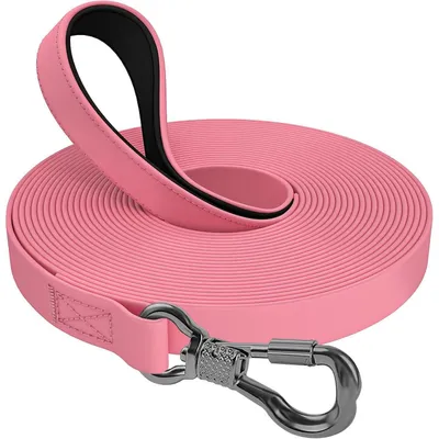 Productafbeelding van Hondenriem, 8 meter, roze, waterdicht, rubberen riem met afsluitbare karabijnhaak, stevige trainingsriem