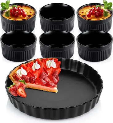 Produktbild von Vilde | Springform Rund Set - Tartform - 24,5 cm + 6 Auflaufförmchen - Schwarz - Keramik - für Tarte und Aufläufe