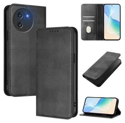 Image de Etui pour Doogee Note 59 / Note 59 Pro, étui en cuir vintage avec protection RFID, fentes pour cartes, support Noir