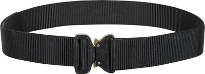A black tactical belt with a Cobra buckle is shown against a white background.