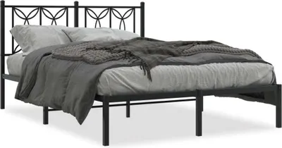 Image de vidaXL Cadre de lit avec tête de lit en métal noir 135x190 cm
