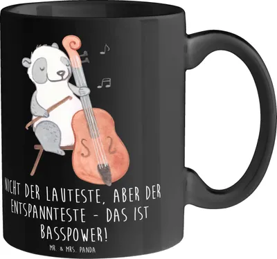 Produktbild von Mr. & Mrs. Panda Teetasse Bassgitarre Entspannt - Schwarz - Geschenk, Kaffeetasse, Tasse, Musik, Kaffeebecher, schöne, Musikinstrument, Musiker, Bassist, Becher, Lernen