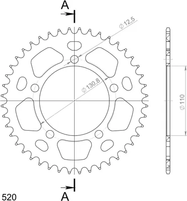 Produktbild von Supersprox Alu-Kettenrad 520 - 44Z (rot) RAL-7_520:44-RED|ID 110,0 LK 130,8 5-Loch