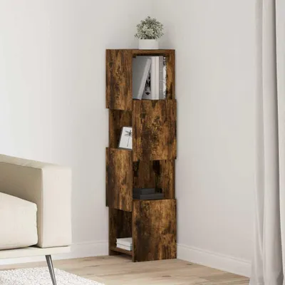 Produktbild von "Schlussverkauf" Eckschrank 1 PC - Mehrzweckschrank für Wohnzimmer/Büro - Geräucherte Eiche 25,5x25x102cm Holzwerkstoff  C7218