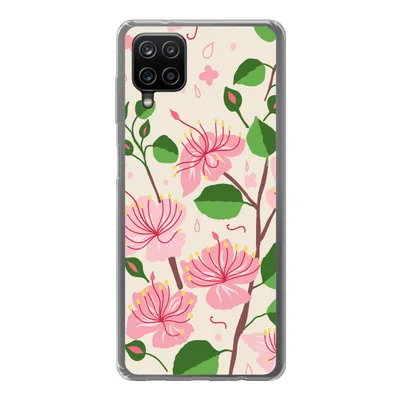 Produktbild von MuchoWow® Handyhülle Schutzhülle Hülle für Samsung Galaxy A12 Blume - Rosa - Blatt - Muster Silikon Softcase Handy Hülle - Bild