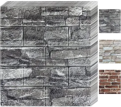 Productafbeelding van Ibenzoa® Zelfklevende 3D wandpanelen met steenlook – PE-schuim, 35 x 38,5 cm, set van 10 (1,3 m²), zwart, waterdicht, geschikt voor woonkamer, slaapkamer, keuken en badkamer