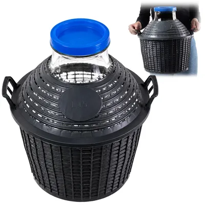 Produktbild von KADAX Glasballon mit Kunststoffkorb "Fonte", Weite Öffnung, Weinballon, Flaschen, Gärbehälter, 15L