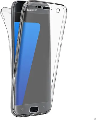 A clear protective phone case is shown over a Samsung phone.