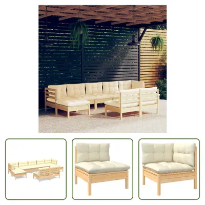Produktbild von The Living Store 9-tlg. Garten-Lounge-Set mit Creme Kissen Kiefernholz
